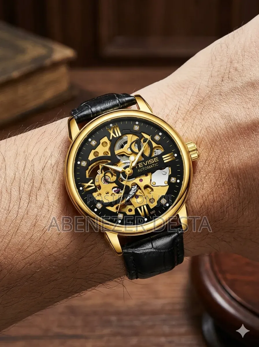 Tevise T869 Automatic Mechanical Skeleton Watch Features a Gold-Toned