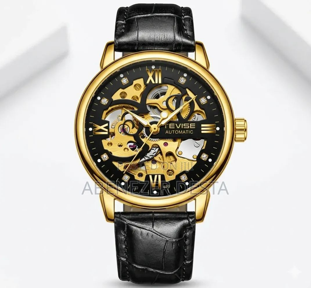 Tevise T869 Automatic Mechanical Skeleton Watch Features a Gold-Toned