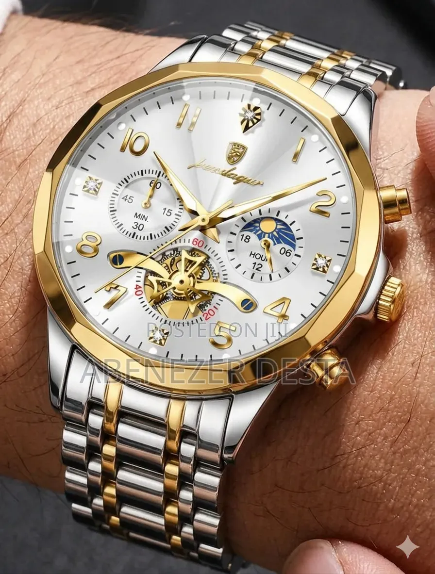 Poedagar 938 Diamond Mirror Chronograph Is a Men's Quartz Wristwatch