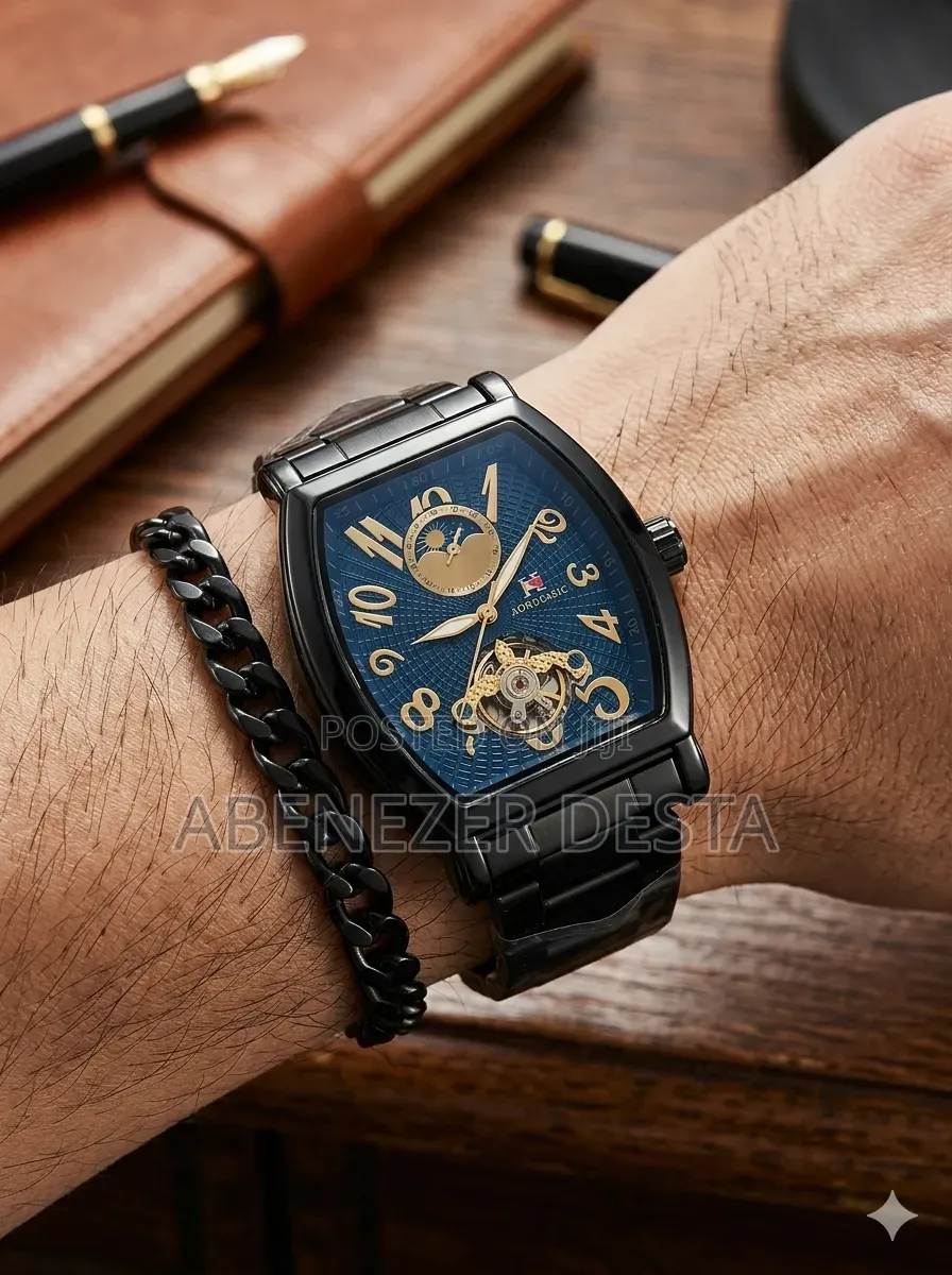 Aokulasic Men's Hollow Automatic Mechanical Watch Featuring a Tonneau