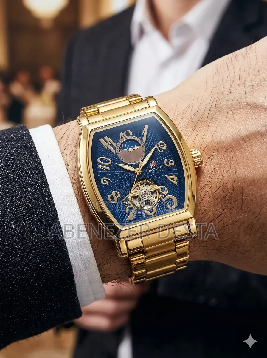 Aokulasic Men's Hollow Automatic Mechanical Watch Featuring a Tonneau