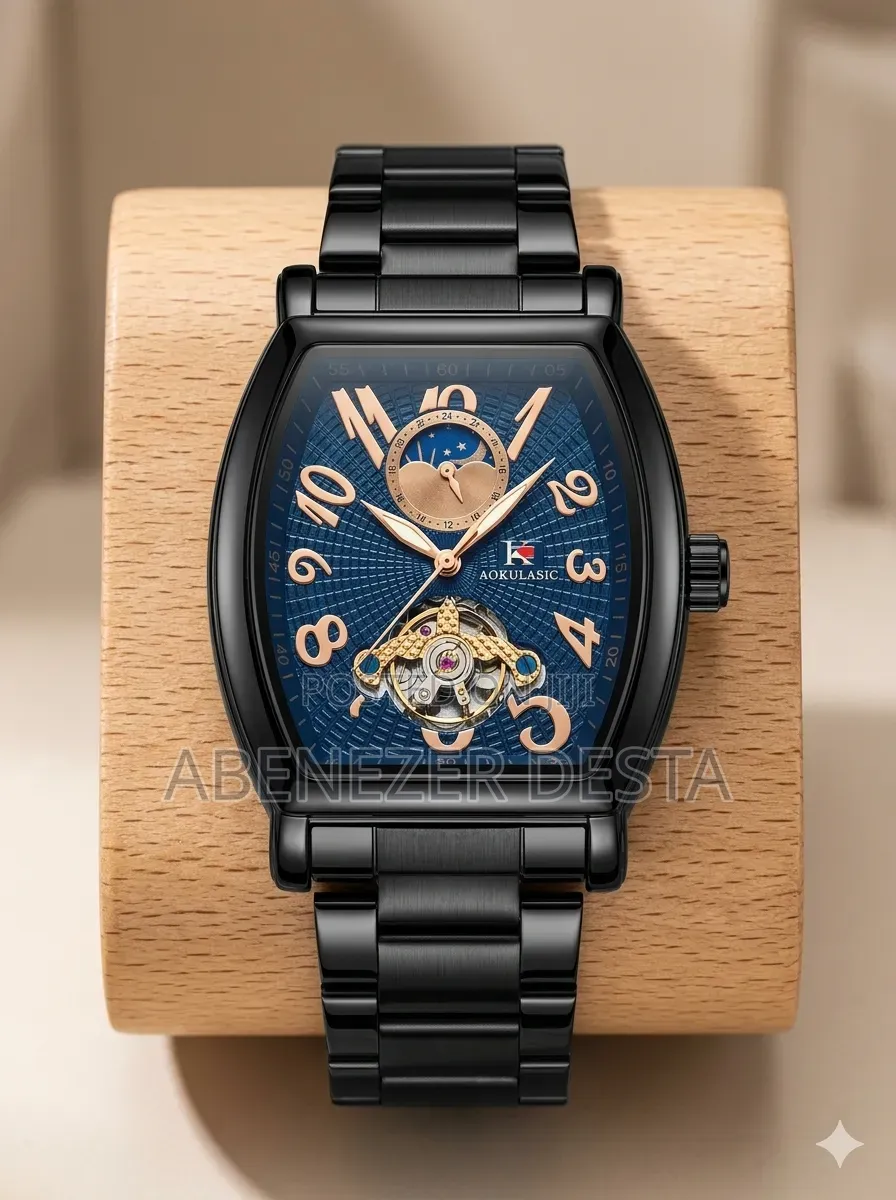 Aokulasic Men's Hollow Automatic Mechanical Watch Featuring a Tonneau