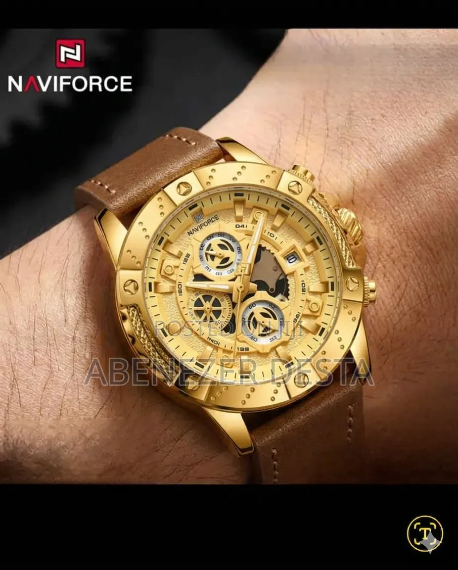 Naviforce Nf8055 Quartz Wristwatch Features a Gold-Tone Case and a Br