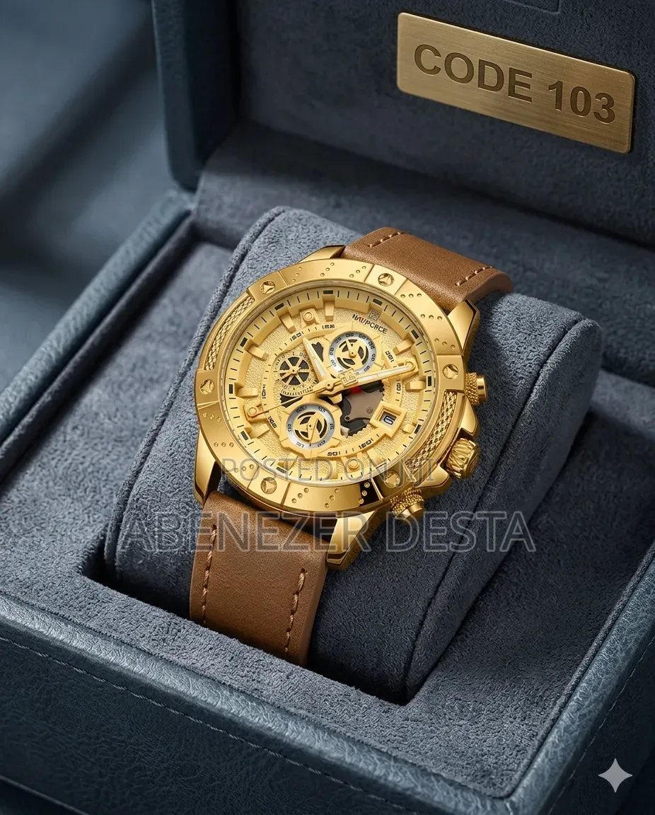 Naviforce Nf8055 Quartz Wristwatch Features a Gold-Tone Case and a Br