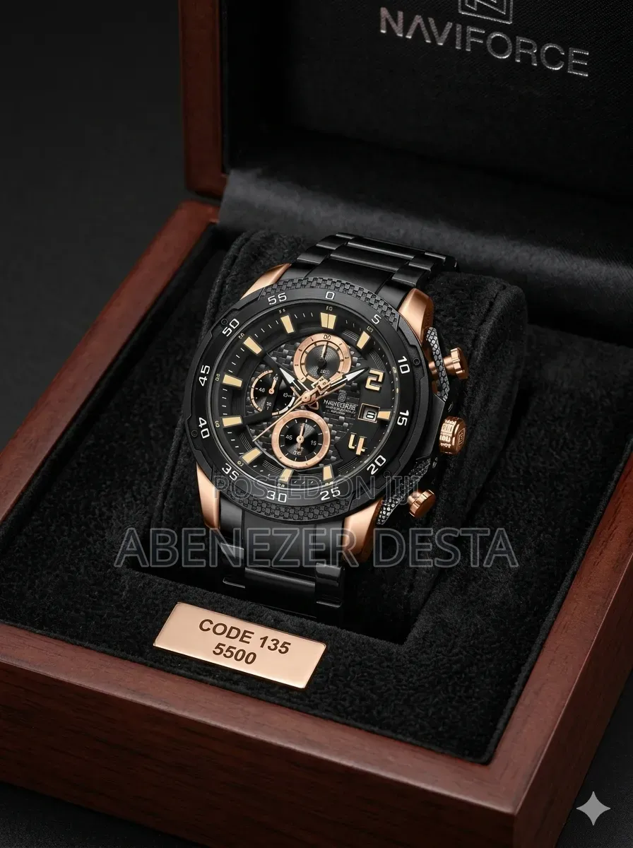 Naviforce 8047 Ch Black Rose Men's Watch Is a Quartz Chronograph