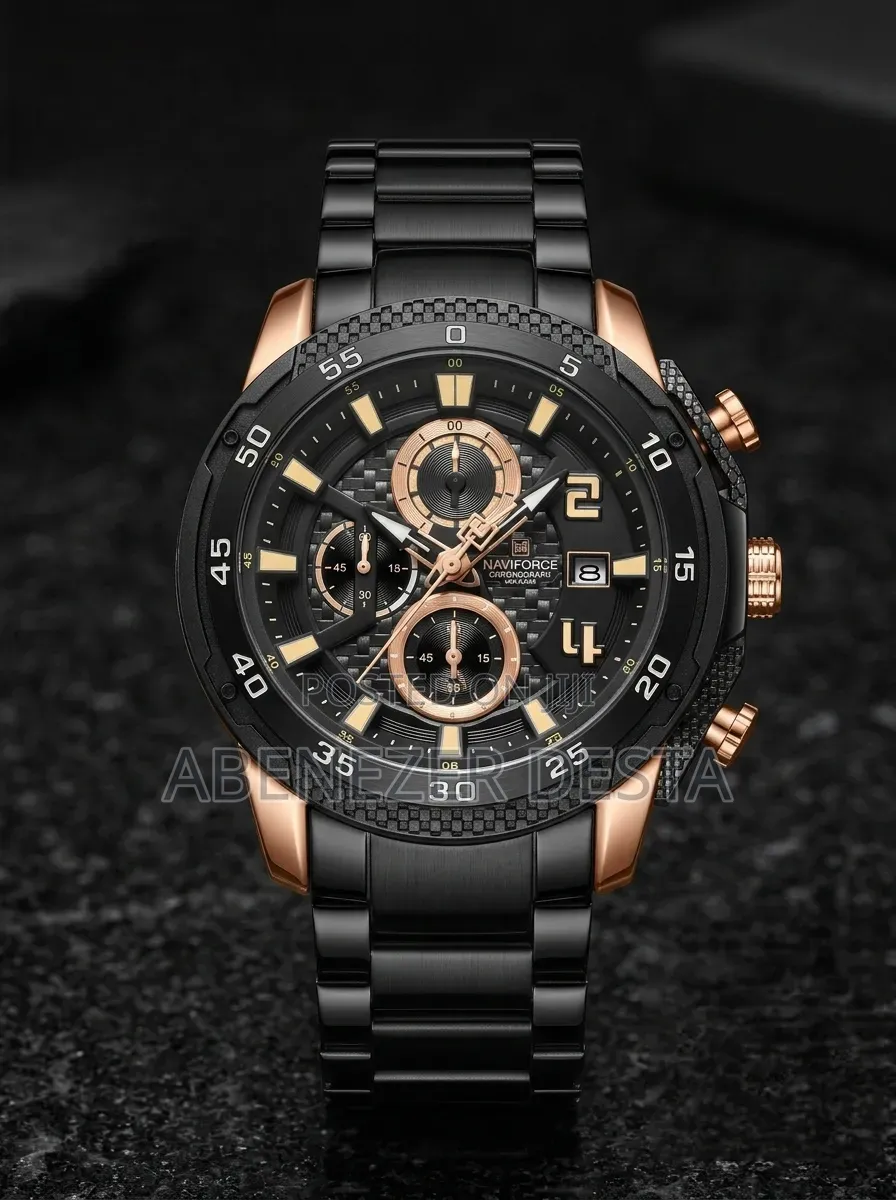 Naviforce 8047 Ch Black Rose Men's Watch Is a Quartz Chronograph