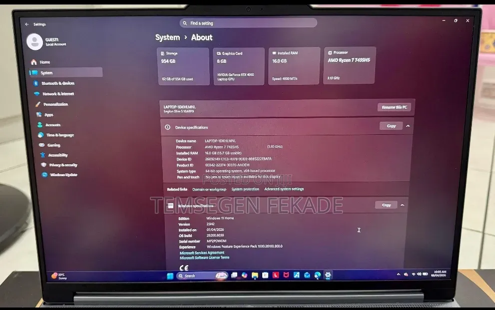 New Laptop Lenovo Legion Slim 5 16GB AMD Ryzen 7 SSD 1T