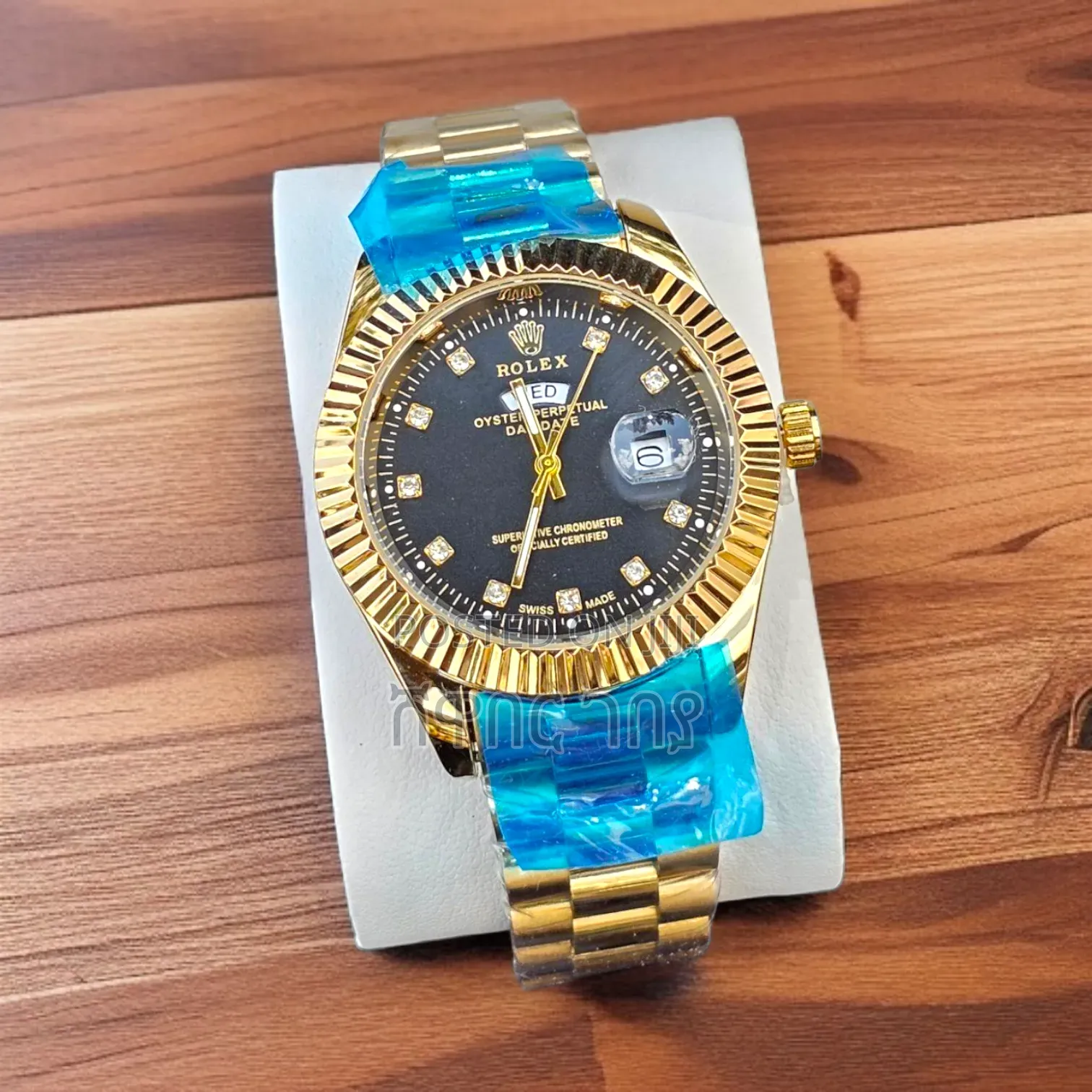 Rolex Day-Date Gold Men's Watch - Black Dial Diamond Marker