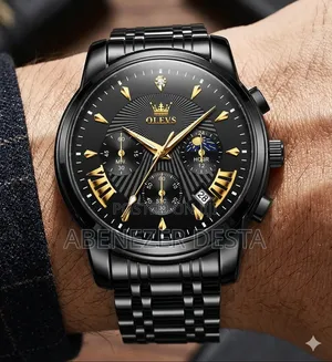 Olevs 2892 Chronograph Luxury Men's Watch, Featuring a Black Stainless