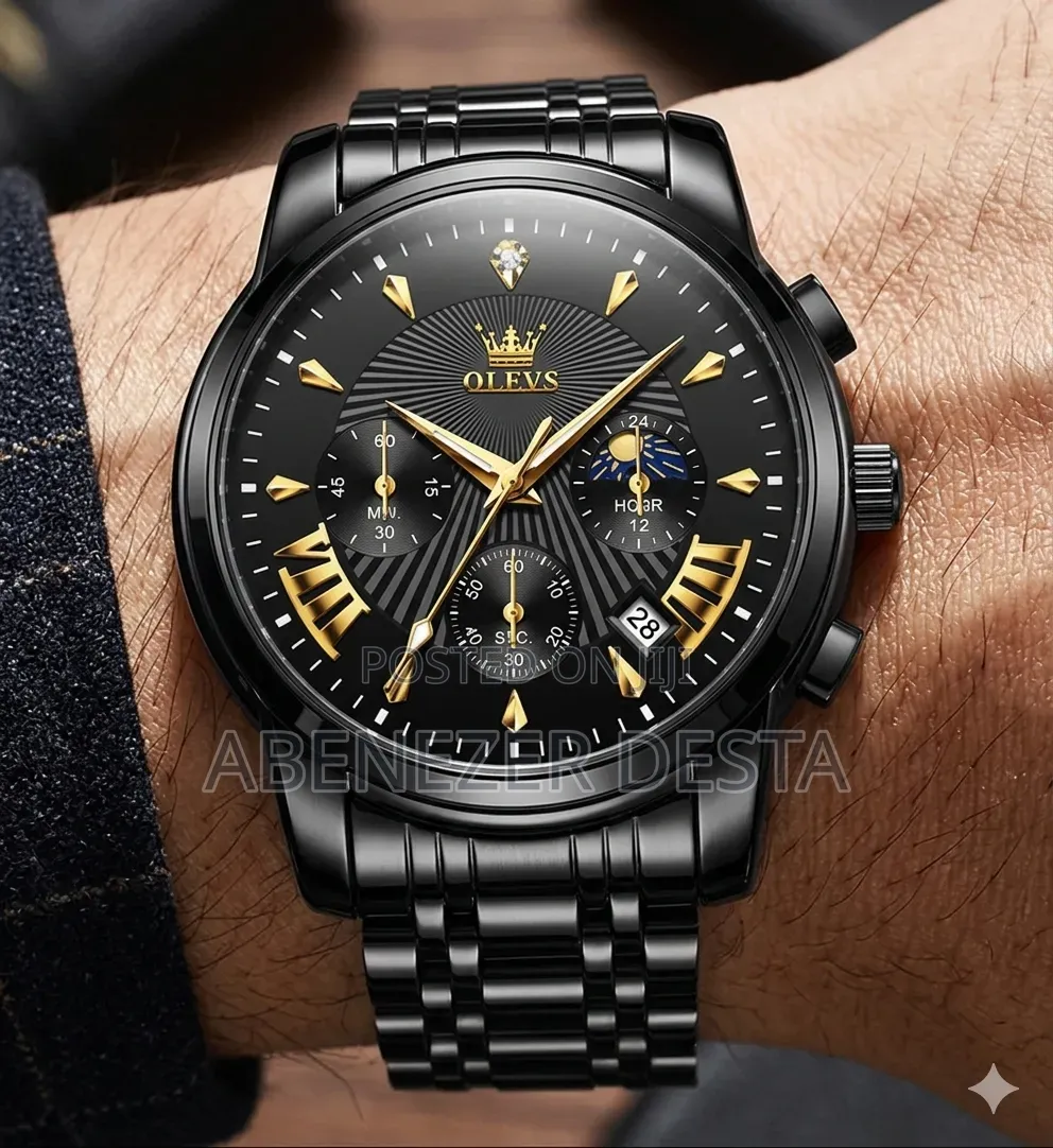 Olevs 2892 Chronograph Luxury Men's Watch, Featuring a Black Stainless