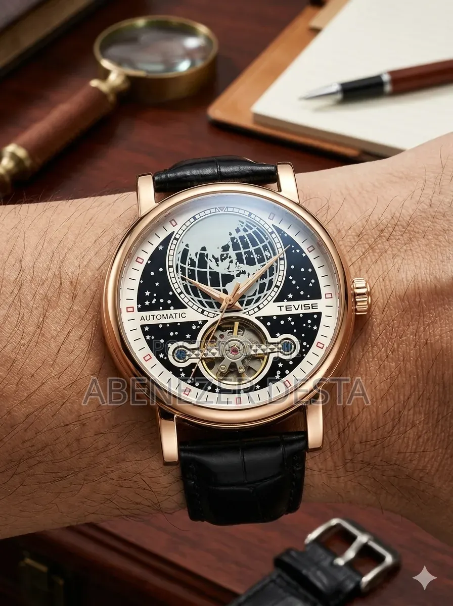 Tevise Automatic Mechanical Wristwatch Featuring a Gold-Toned