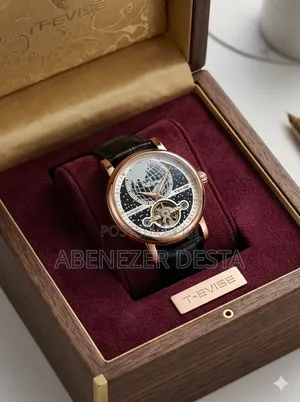 Tevise Automatic Mechanical Wristwatch Featuring a Gold-Toned