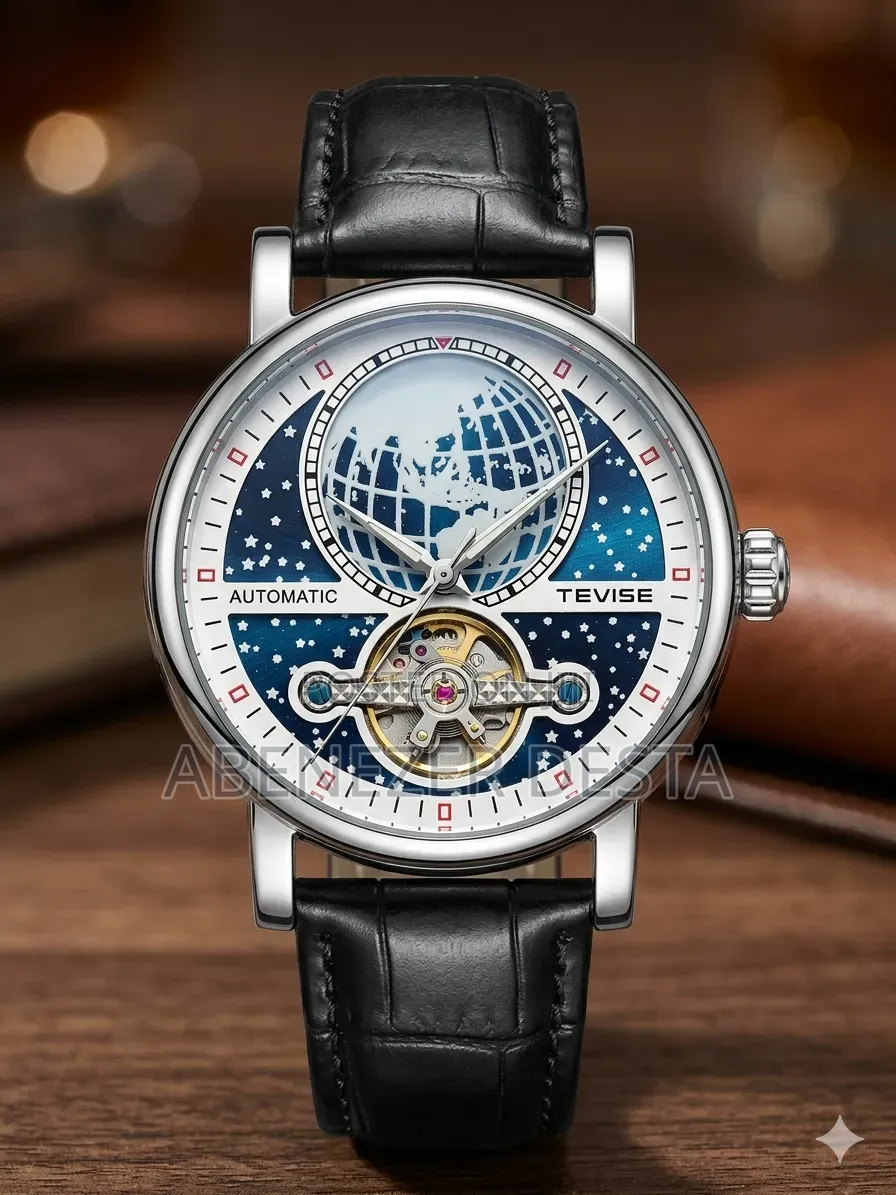 Tevise Automatic Mechanical Wristwatch Featuring a Gold-Toned
