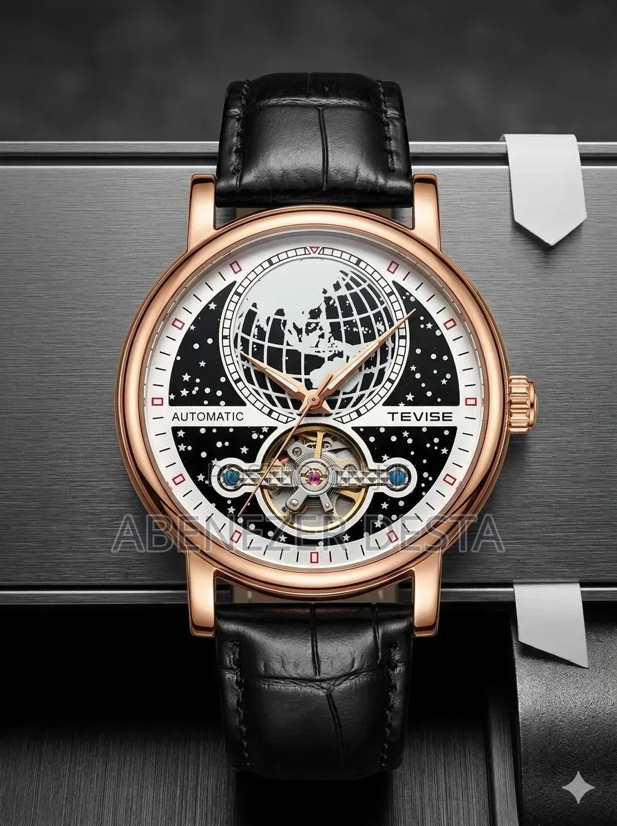Tevise Automatic Mechanical Wristwatch Featuring a Gold-Toned