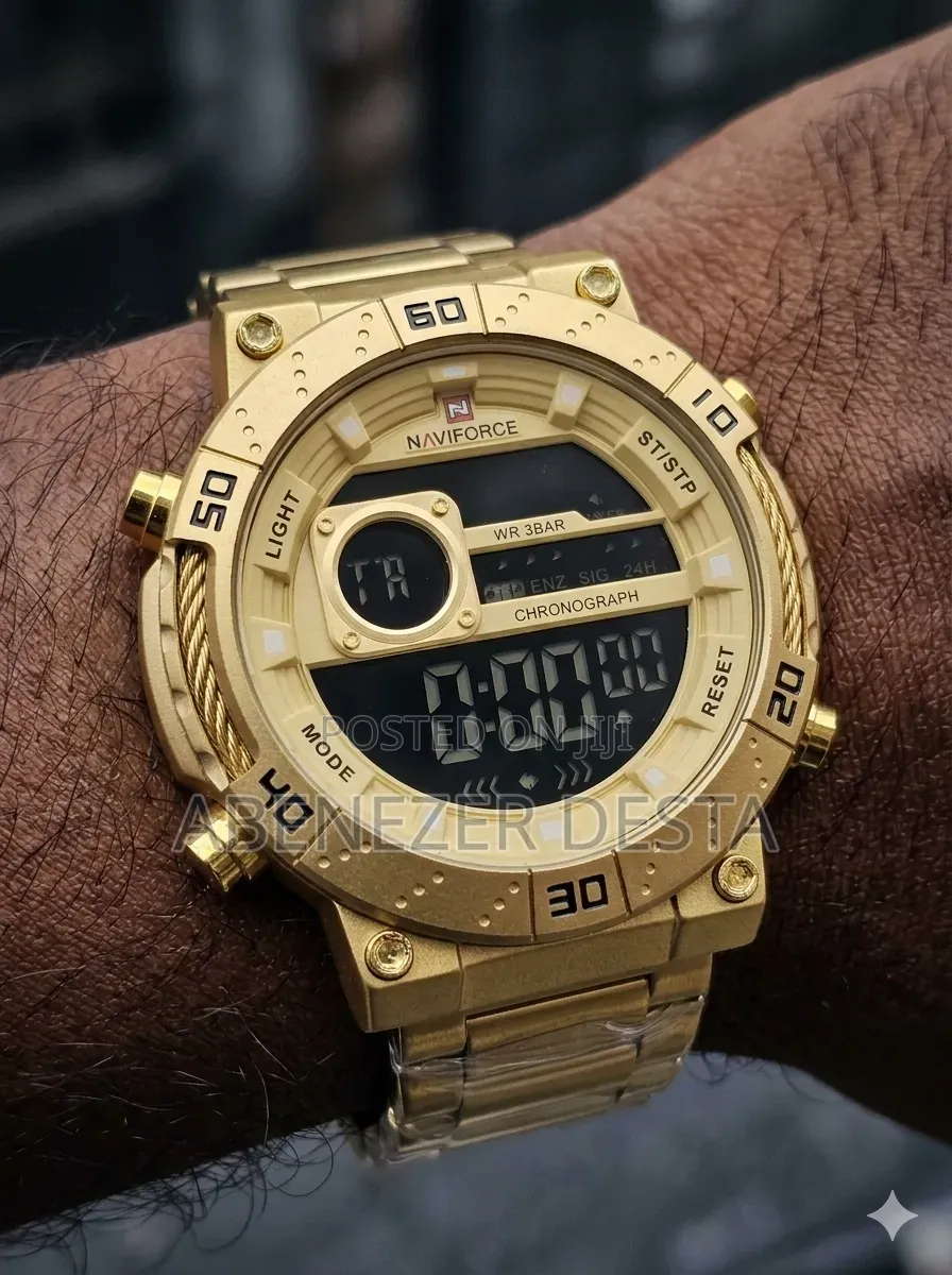 Naviforce Nf9241s Is a Gold-Toned Men's Wristwatch Featuring a Stainle