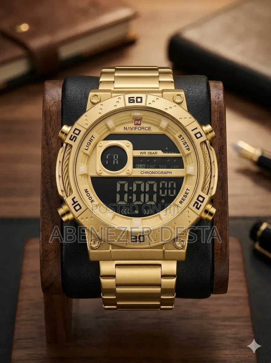 Naviforce Nf9241s Is a Gold-Toned Men's Wristwatch Featuring a Stainle