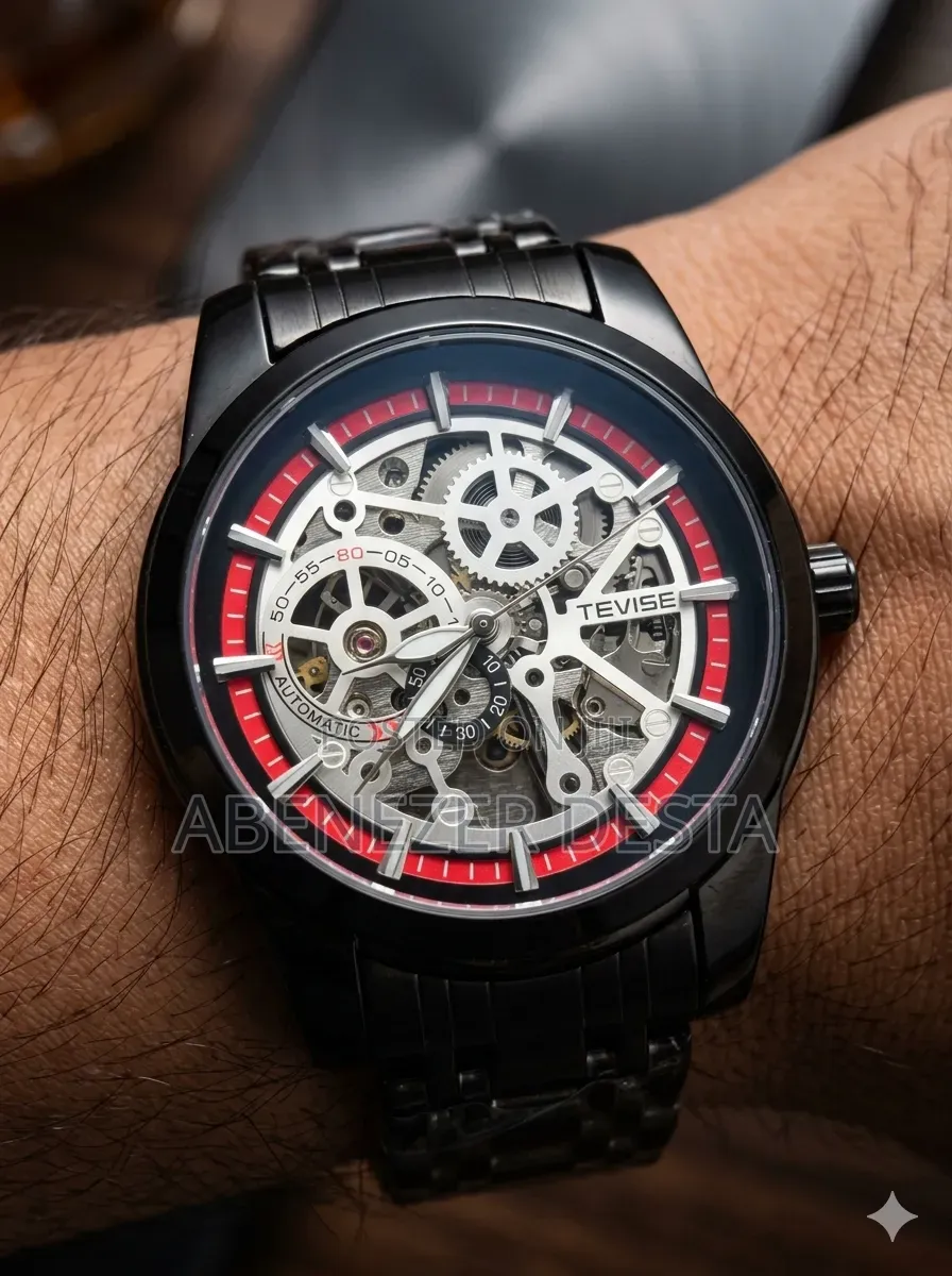 Black Stainless Steel Automatic Mechanical Wristwatch Featuring A