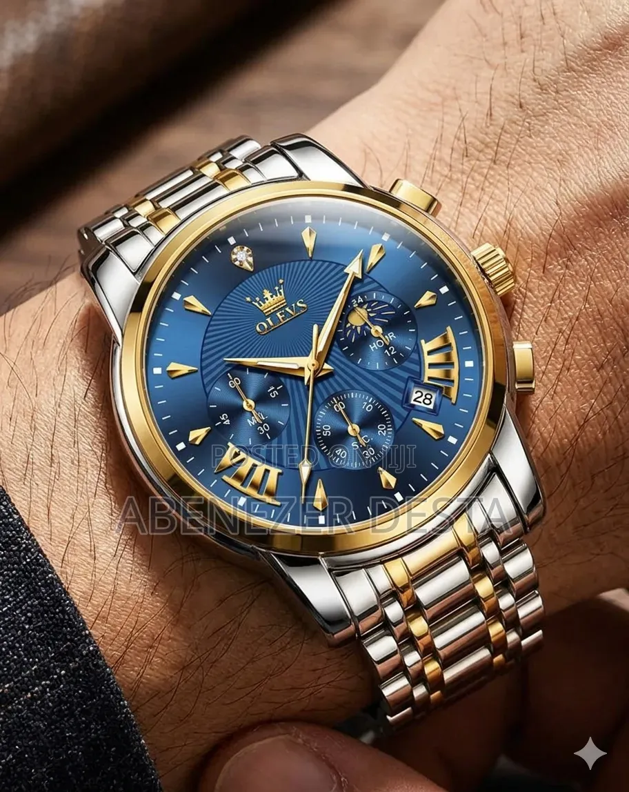 Olevs Brand Men's Wristwatch, Likely Model 2892, Featuring a Blue Dial