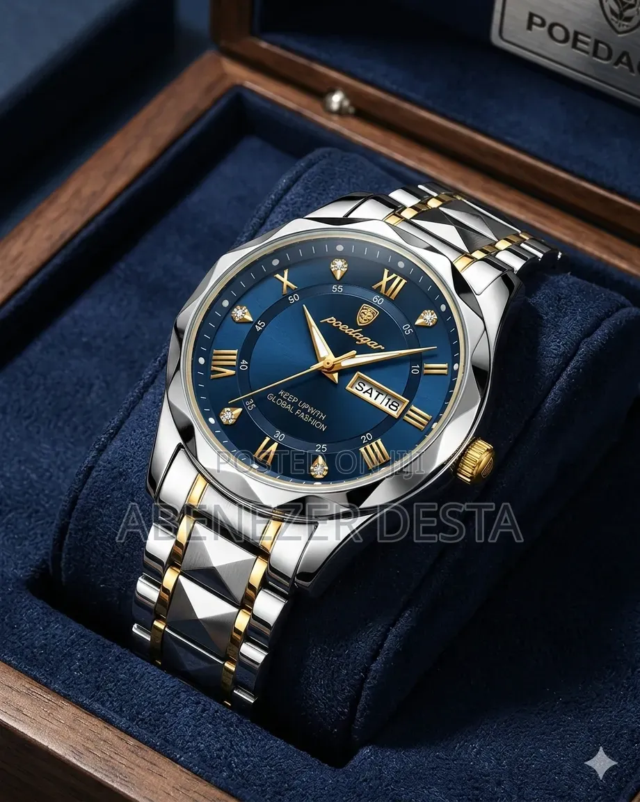 Poedagar Model 615 Stainless Steel Quartz Watch With a Blue Dial
