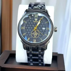 Luxury Rolex All-Black Men's Watch - Premium Patterned Dial