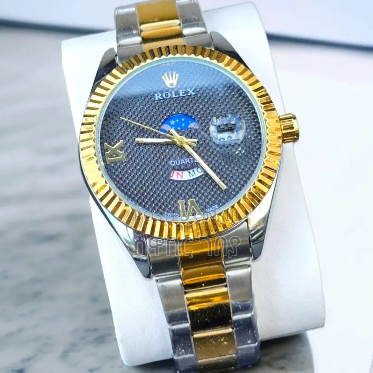 Luxury Rolex Quartz Two-tone Men's Watch - Stylish Moon Phase
