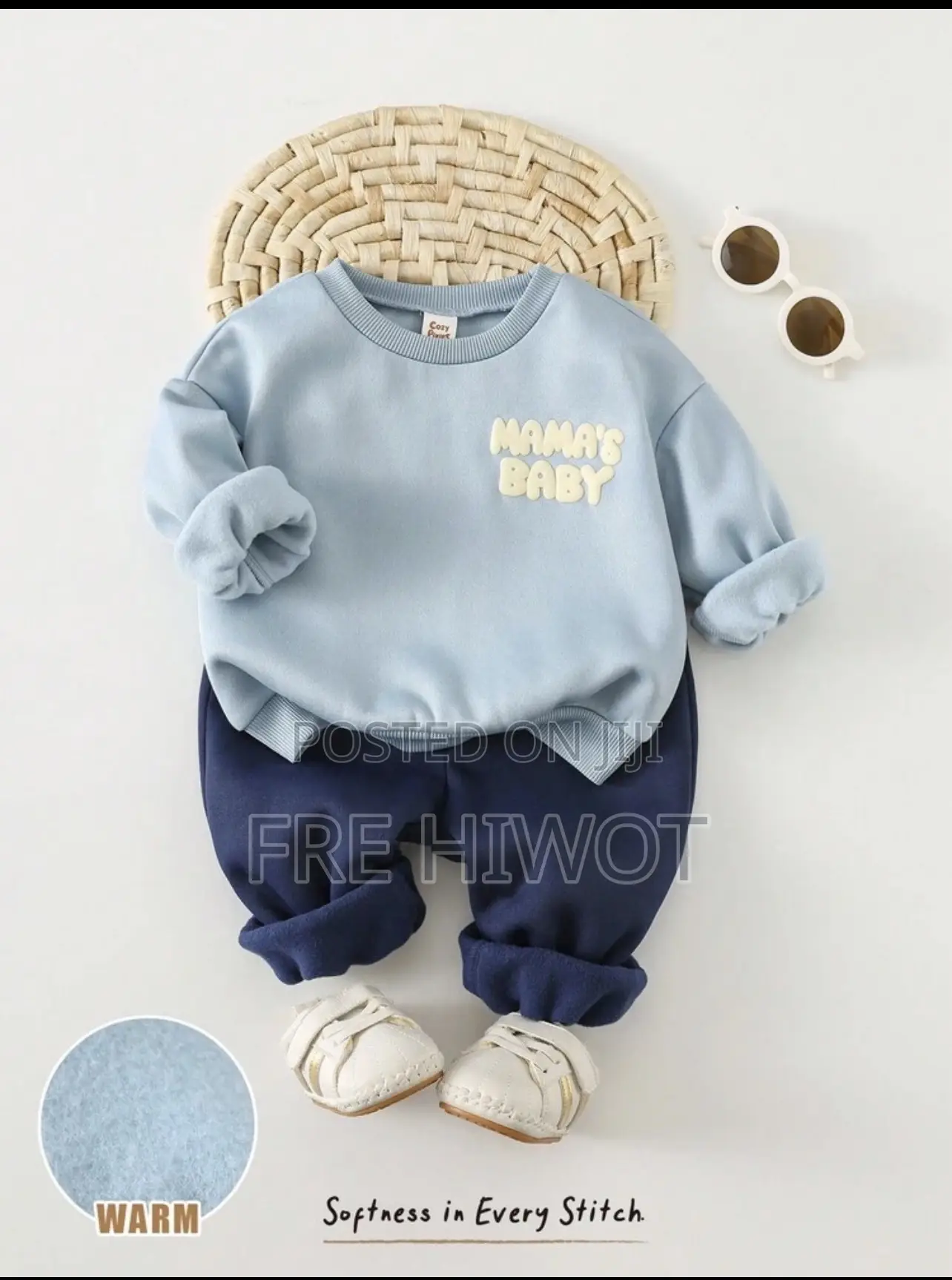 2pcs/Set Baby Boys Thermal Lined Knit Sweatshirt Jogger Pants Set