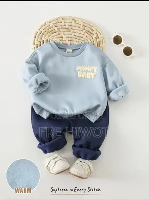 2pcs/Set Baby Boys Thermal Lined Knit Sweatshirt Jogger Pants Set