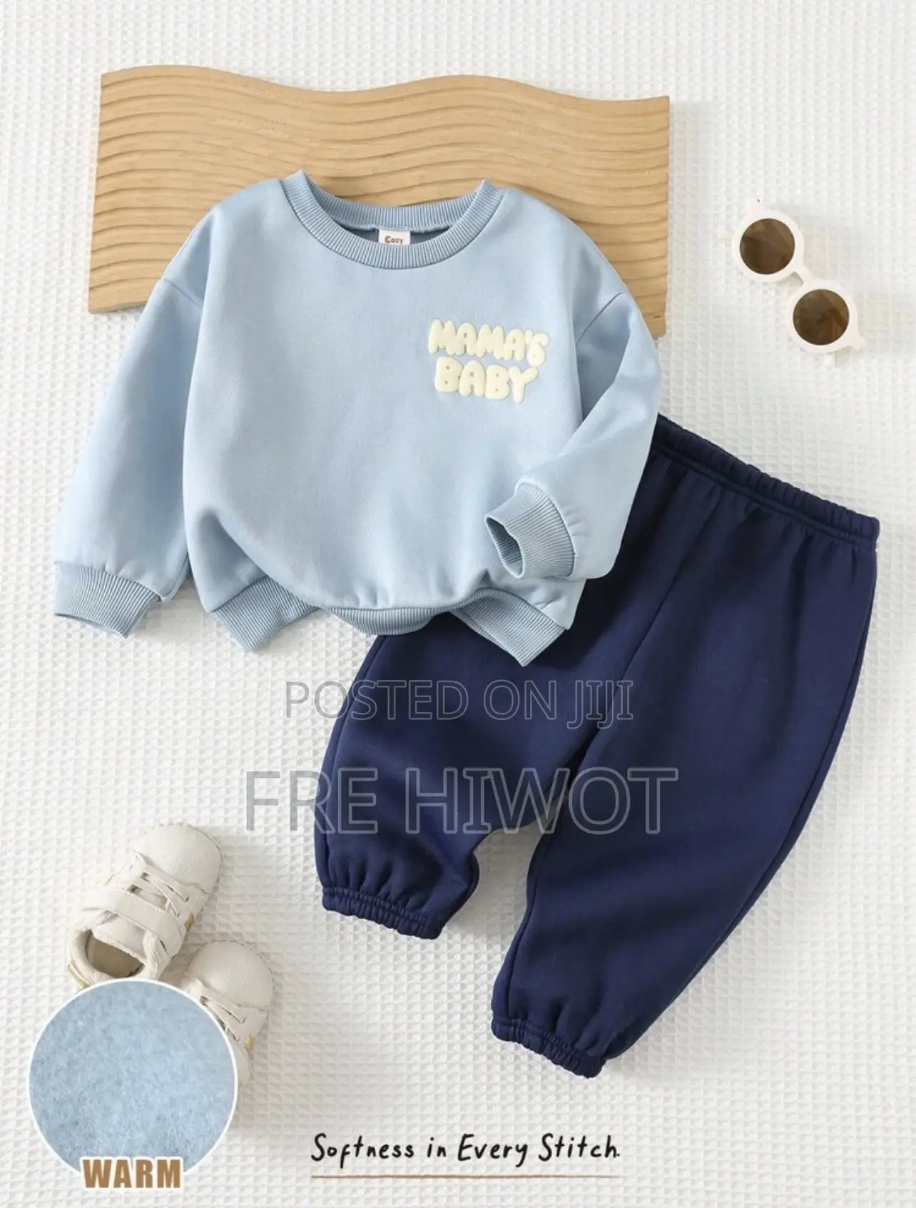 2pcs/Set Baby Boys Thermal Lined Knit Sweatshirt Jogger Pants Set