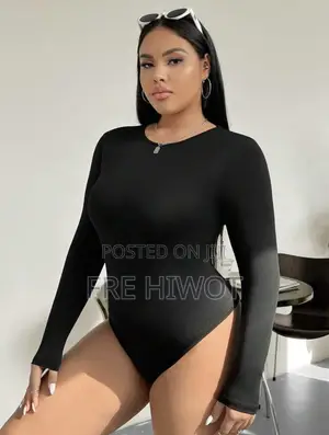 Plus Size Black Knit Turtleneck Tight Fit Thermal Lined Bodysuit