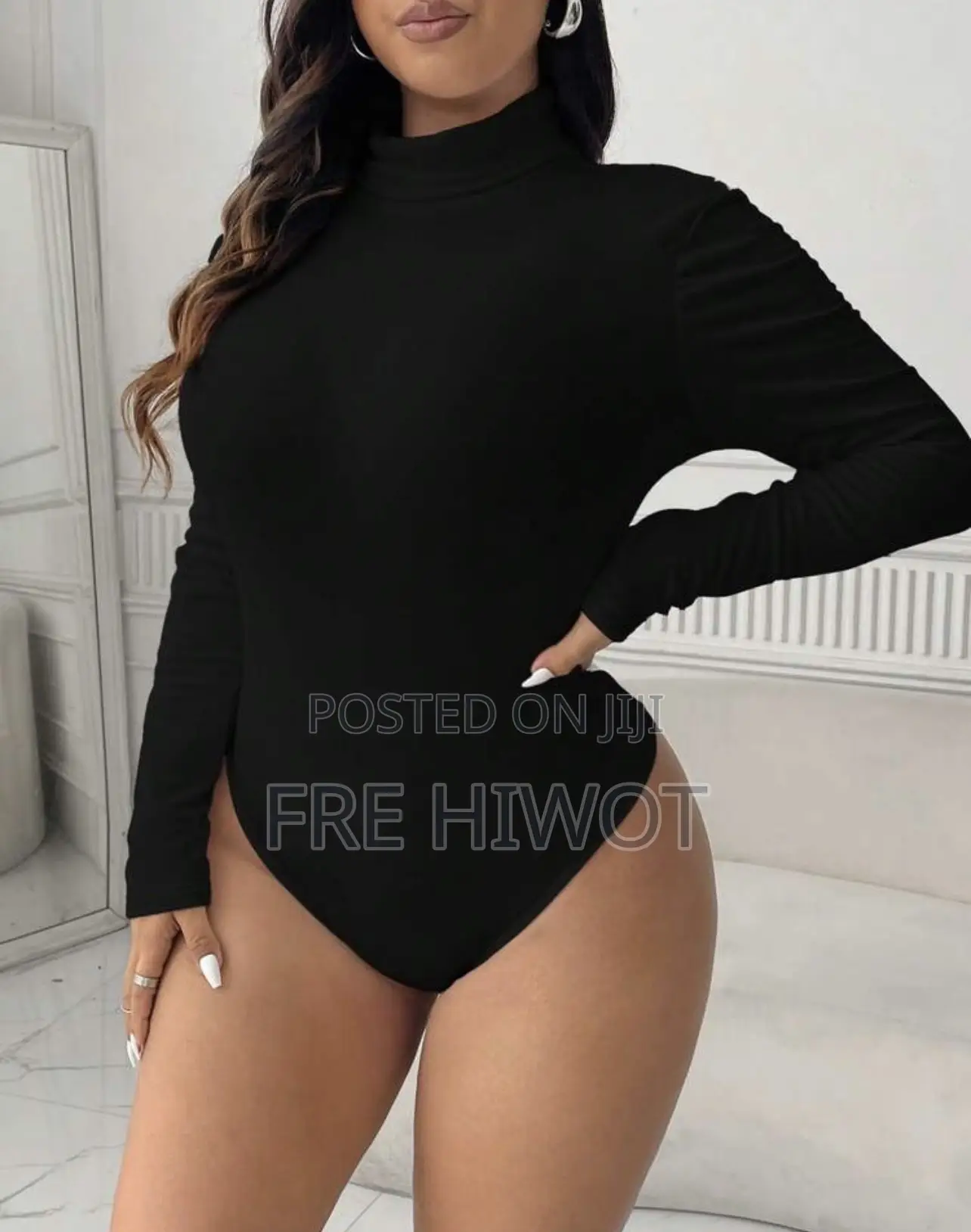 Plus Size Women's High Elastic Thickened Sherpa Black Turtleneck