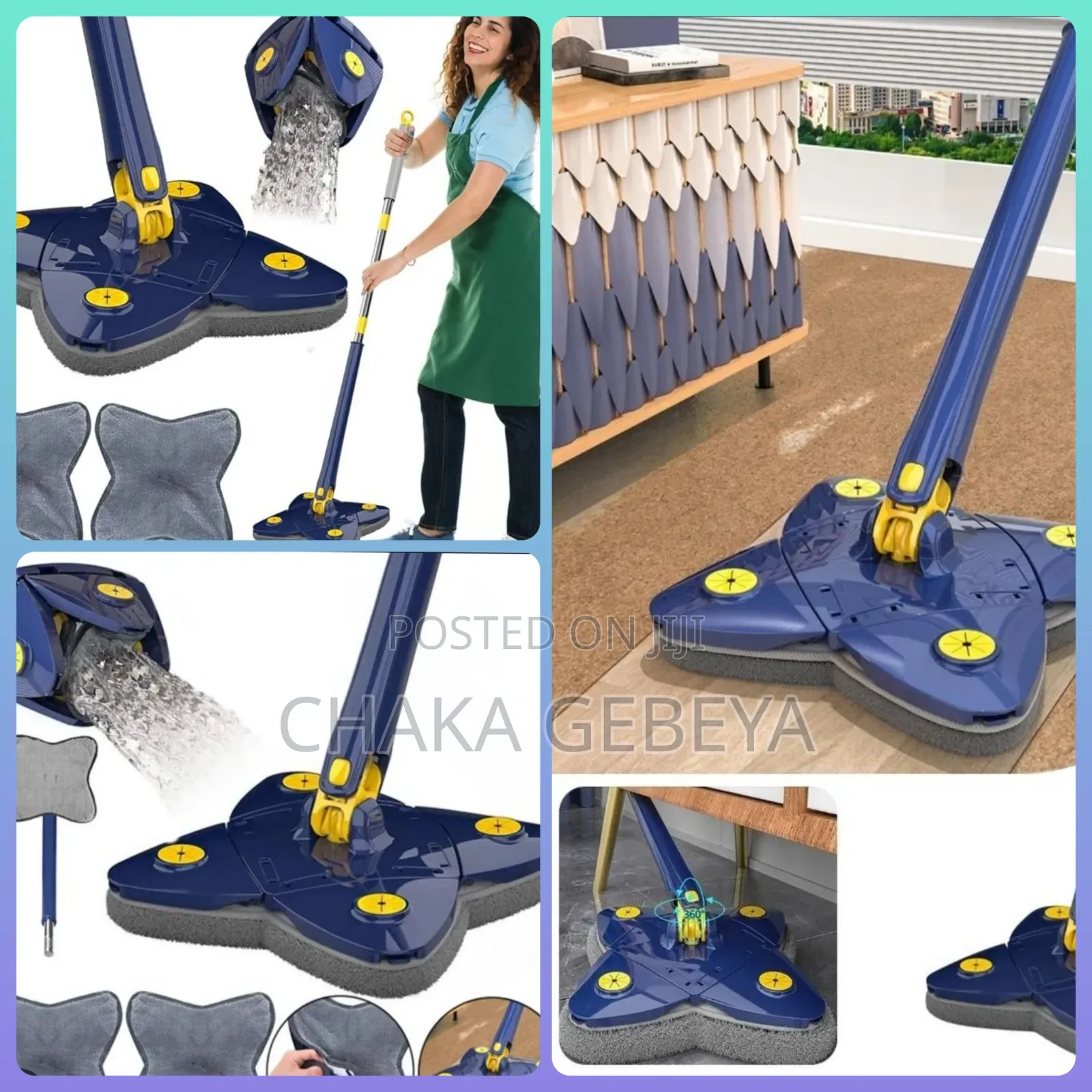360° Spin Mop - Self-Wringing, Telescopic Handle, for Ceramic Glass