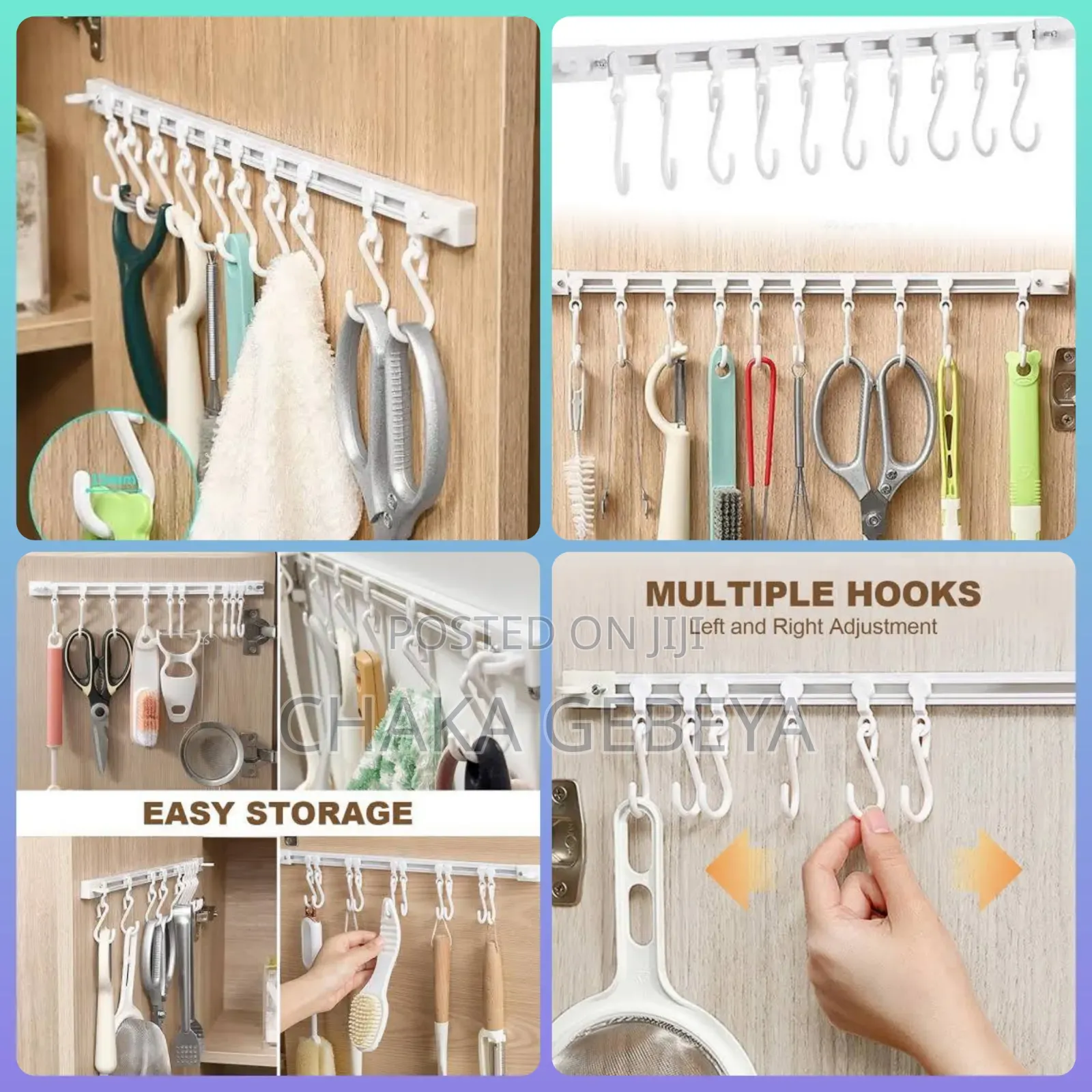 Sliding Hook Rail With 10 Hooks Self-adhesive,No Drilling,Multi-purpos