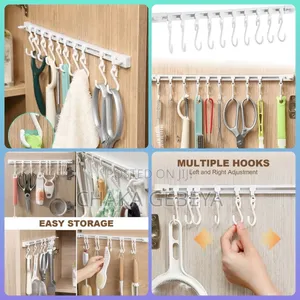 Sliding Hook Rail With 10 Hooks Self-adhesive,No Drilling,Multi-purpos