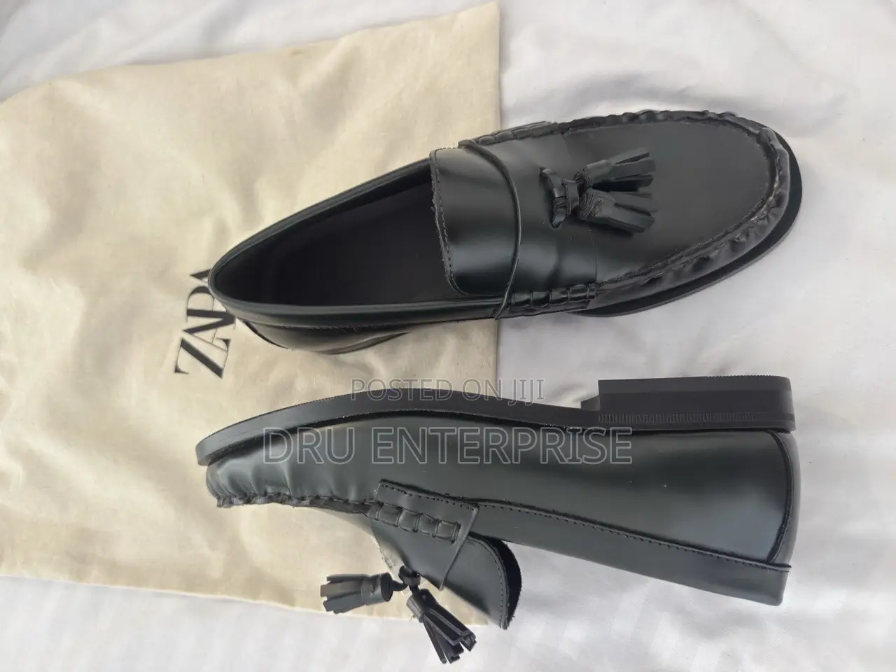 Zara Black Leather Tassel Loafers