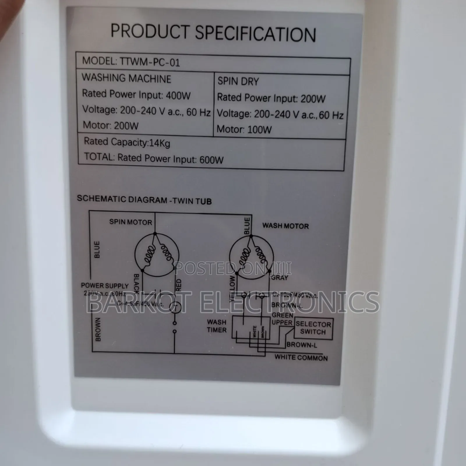 Pengchung Twn Tub Washing Mashine 14kg Quality Loading Matebya