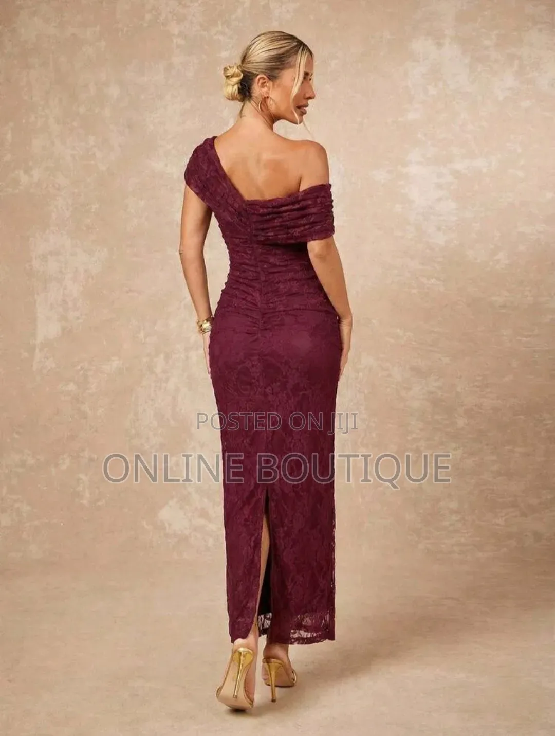 Burgundy Mesh Lace Dress