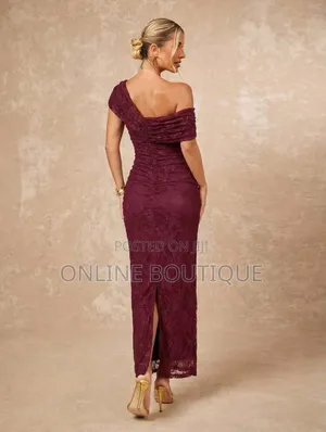 Burgundy Mesh Lace Dress