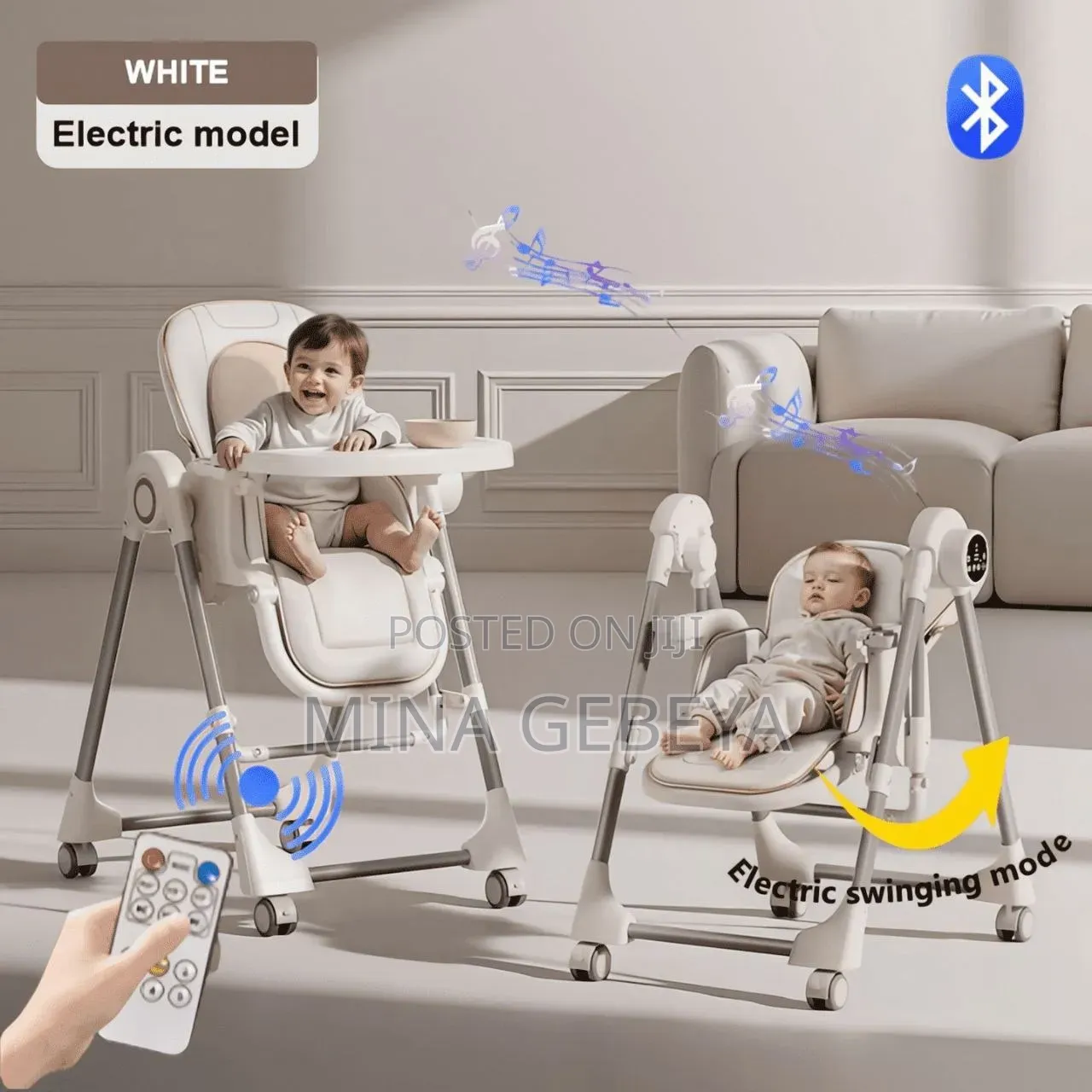 2-in-1 Electric Baby High Chair Swing With Remote Control