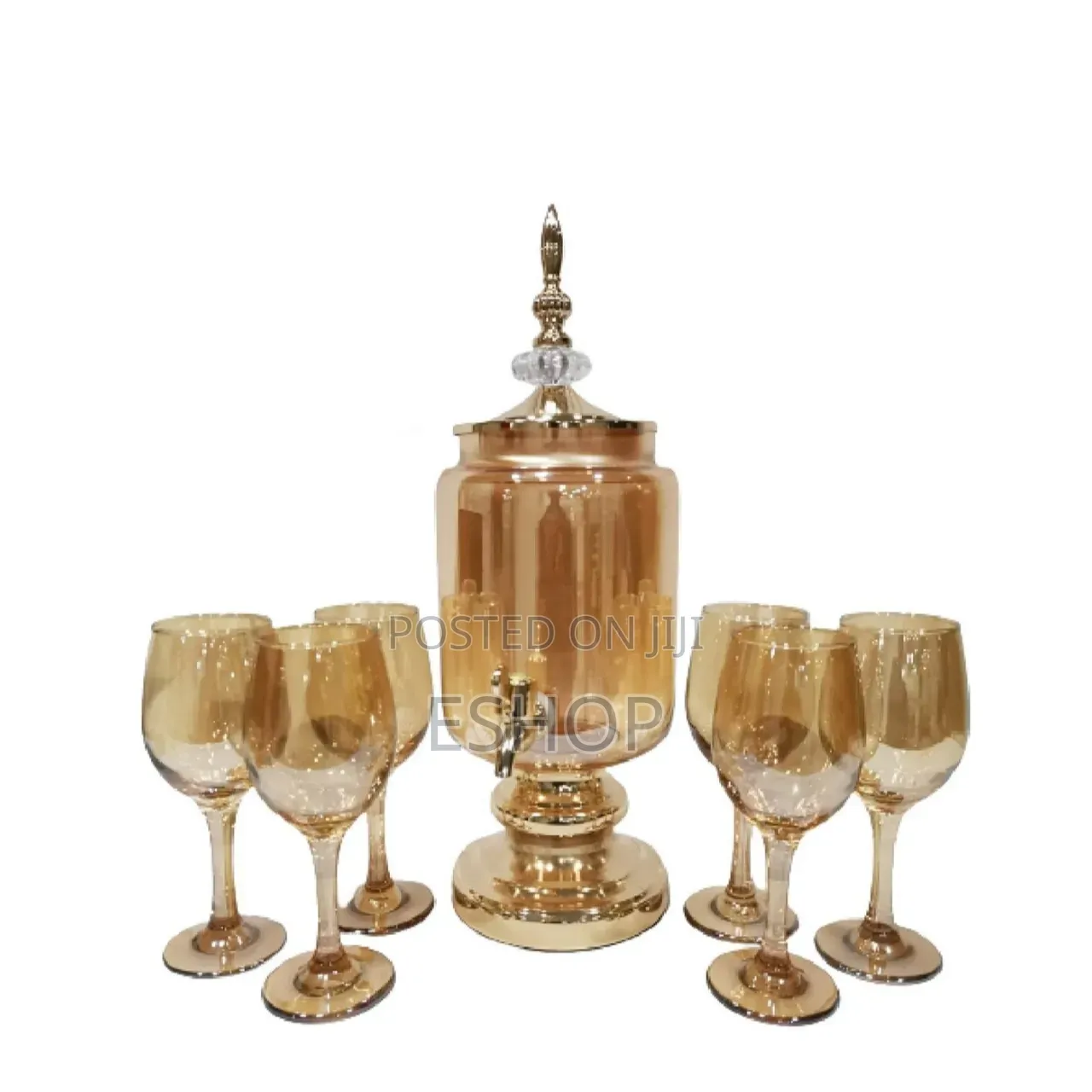 Golden Finial Dispenser Set With Matching Amber Stemware