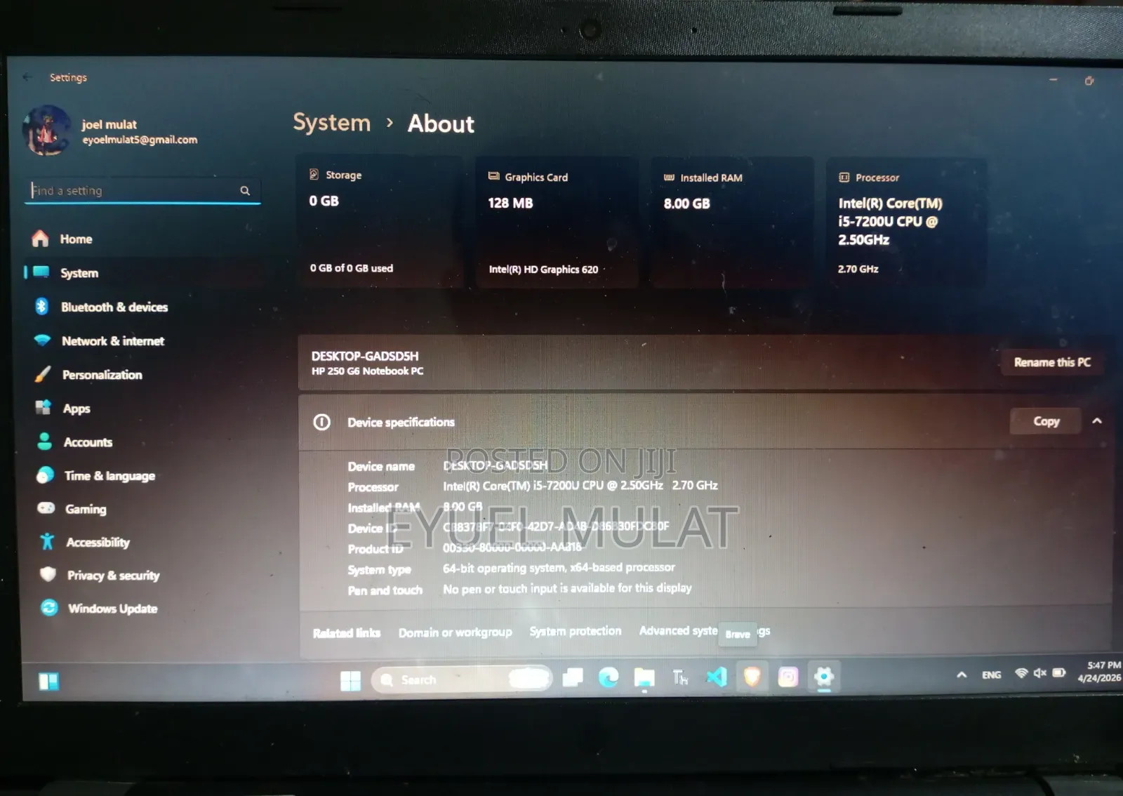 Laptop HP 250 G6 8GB Intel Core i5 HDD 500GB