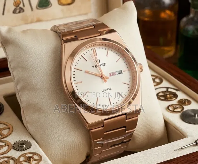 Tevise Gold-Toned Stainless Steel Quartz Wristwatch.