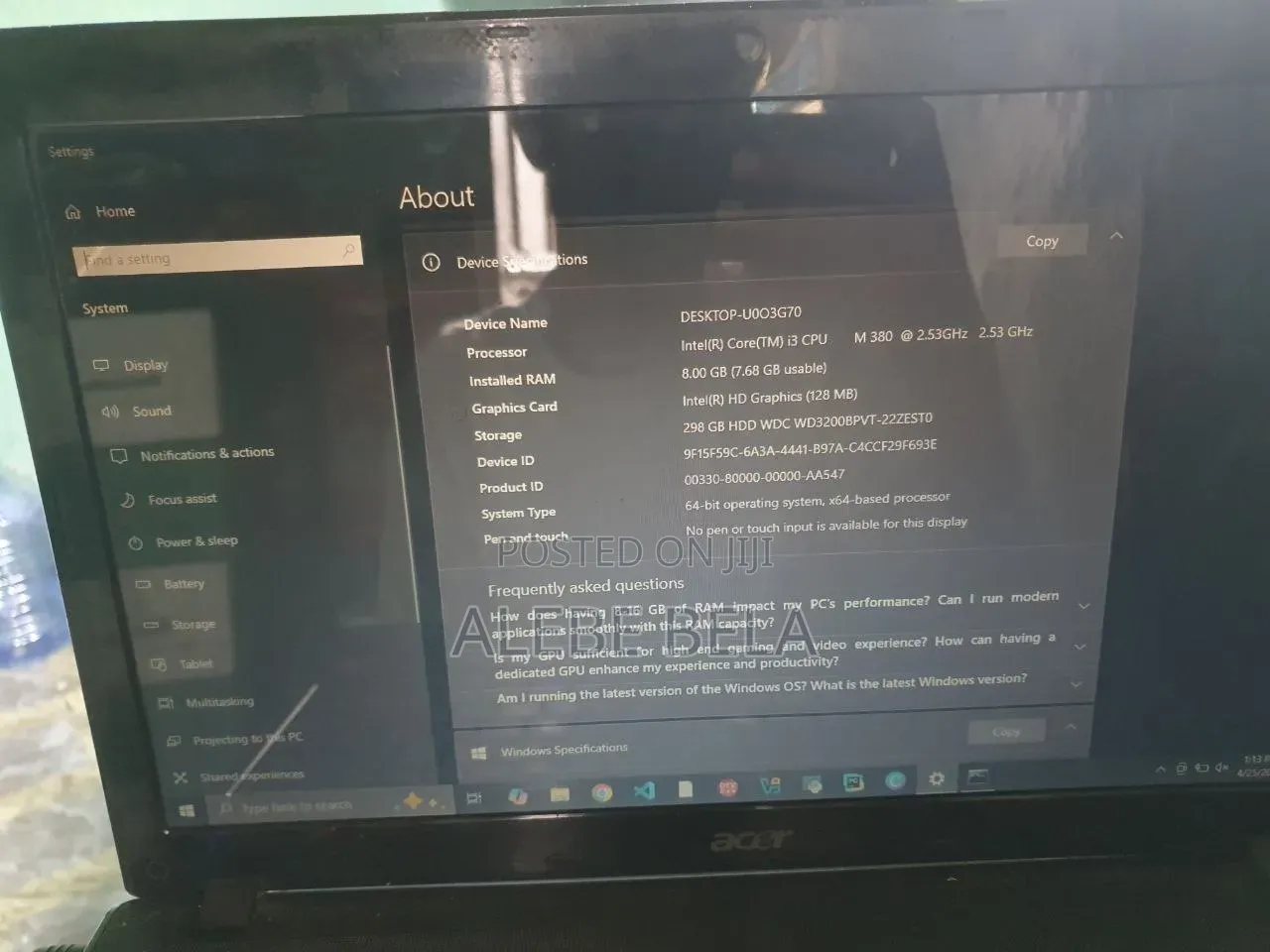 Laptop Acer Aspire M3-580G 8GB Intel Core i3 HDD 320GB