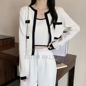 Women's Korean Style Knit Cardigan Tank Top Set