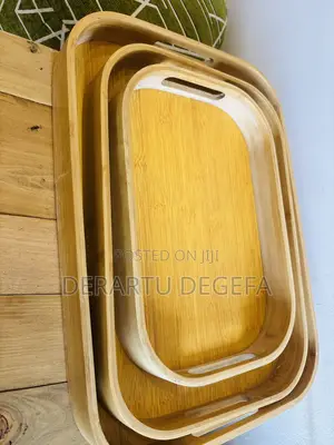 Set Of 3 Rectangular Wooden Serving Trays