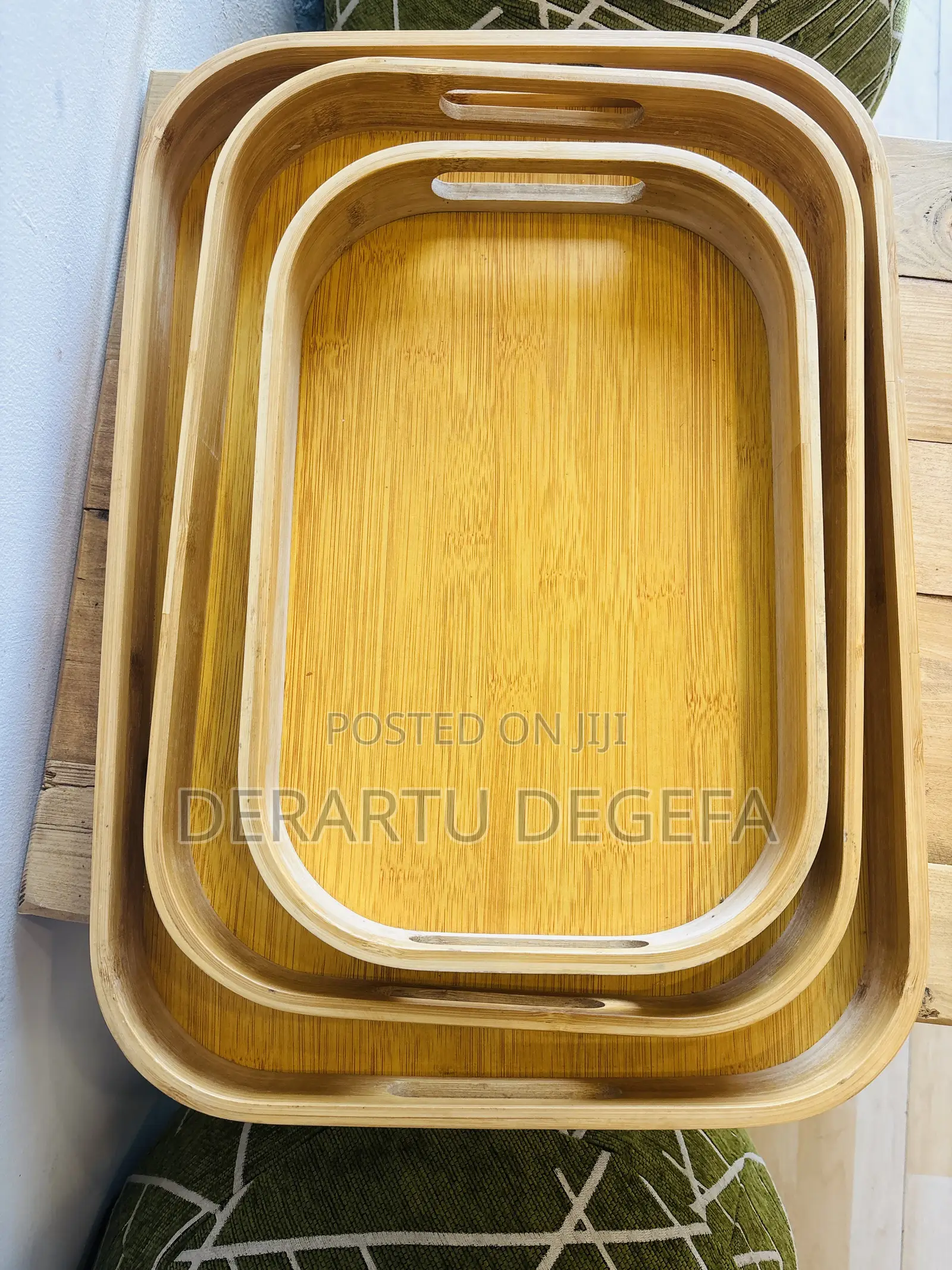 Set Of 3 Rectangular Wooden Serving Trays