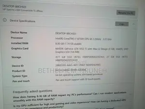Laptop HP Spectre X360 15 8GB Intel Core i7 SSD 500GB