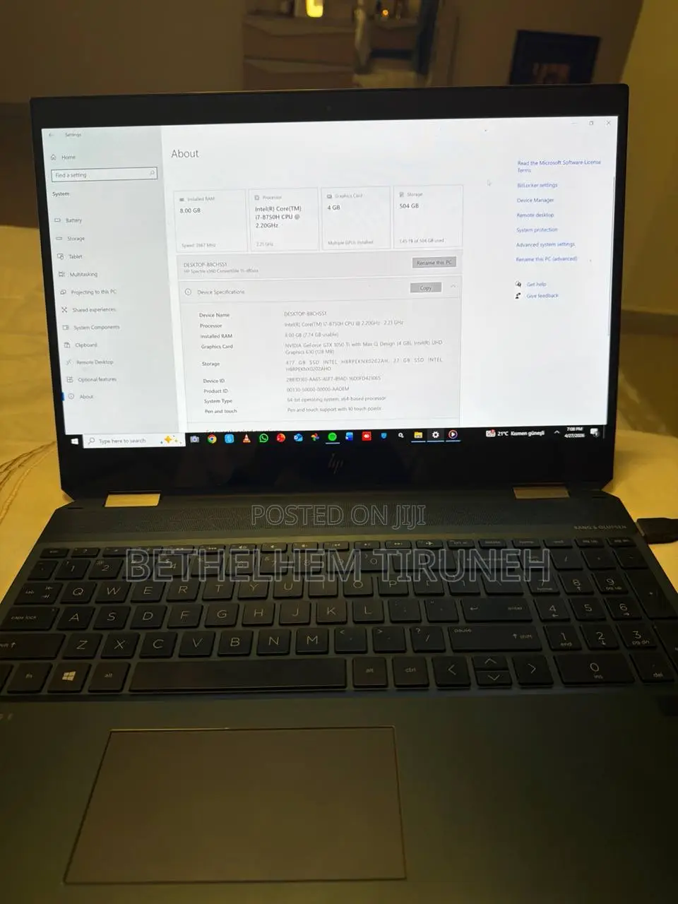 Laptop HP Spectre X360 15 8GB Intel Core i7 SSD 500GB
