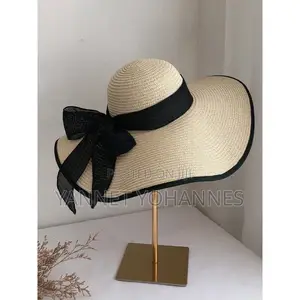 Women’S Wide Brim Straw Sun Hat With Black Ribbon Bow Beach Summer Hat