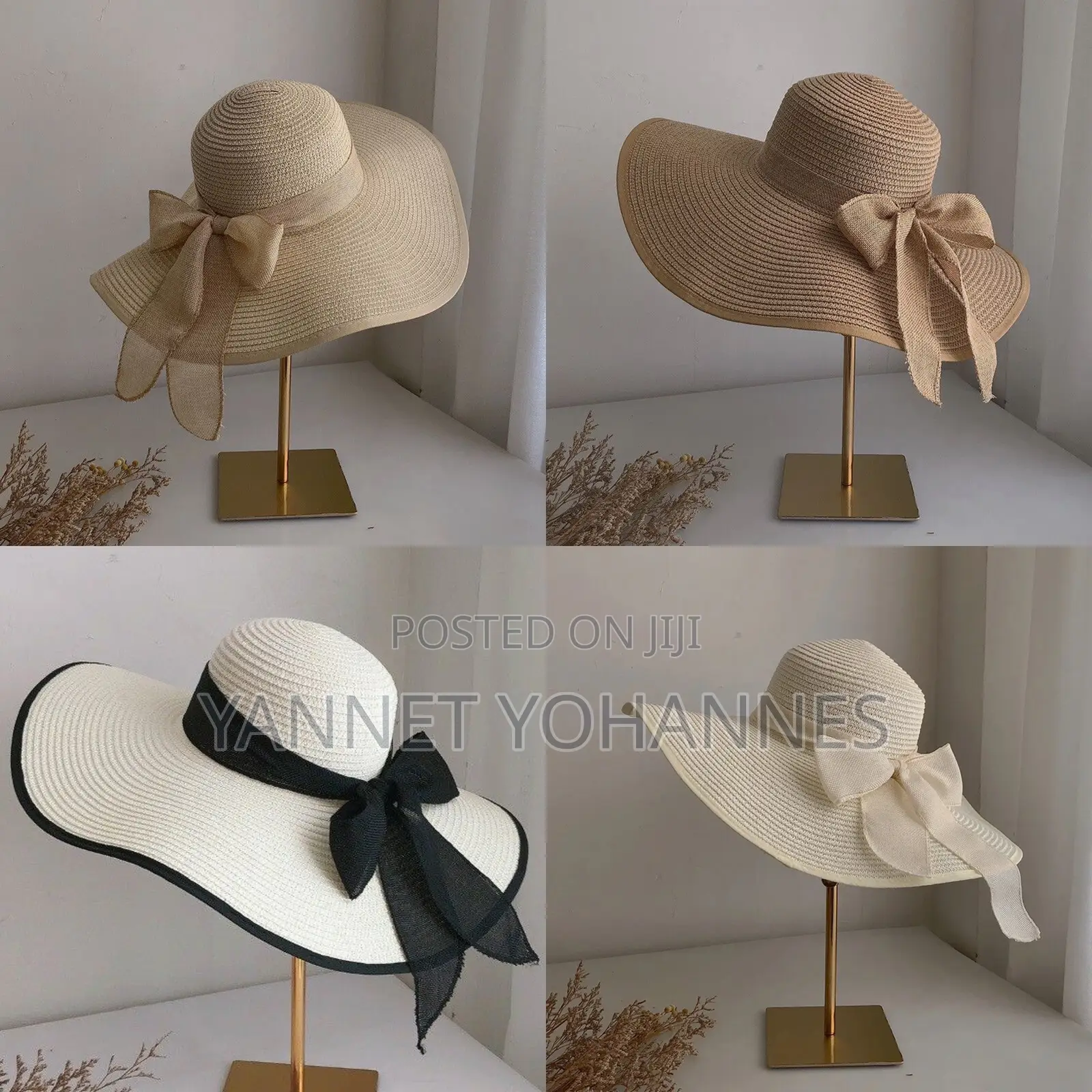 Women’S Wide Brim Straw Sun Hat With Black Ribbon Bow Beach Summer Hat