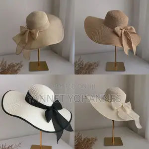 Women’S Wide Brim Straw Sun Hat With Black Ribbon Bow Beach Summer Hat